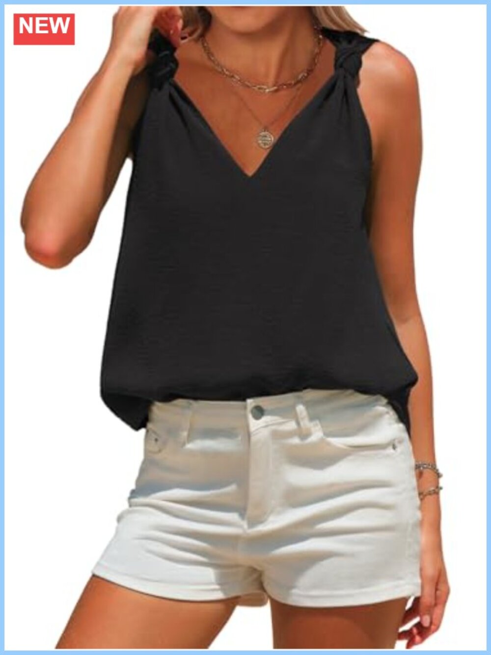 Womens Summer Tank Top V Neck Knotted Sleeveless Business Casual Work Blouse